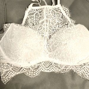 Lace white high-neck bralette